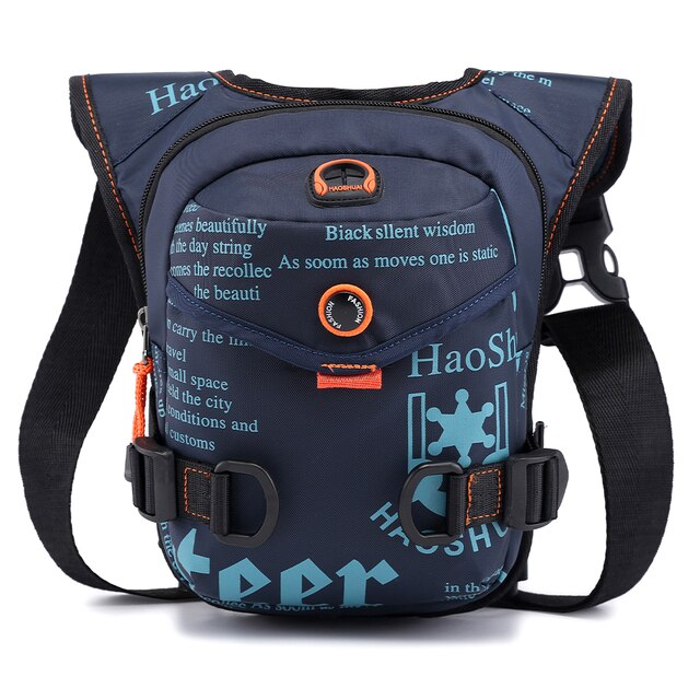 Bolso de pierna al aire libre para hombre, riñonera de poliéster de gran dureza para el muslo, multifunción, con cremallera, bandolera para la cintura: Azul oscuro