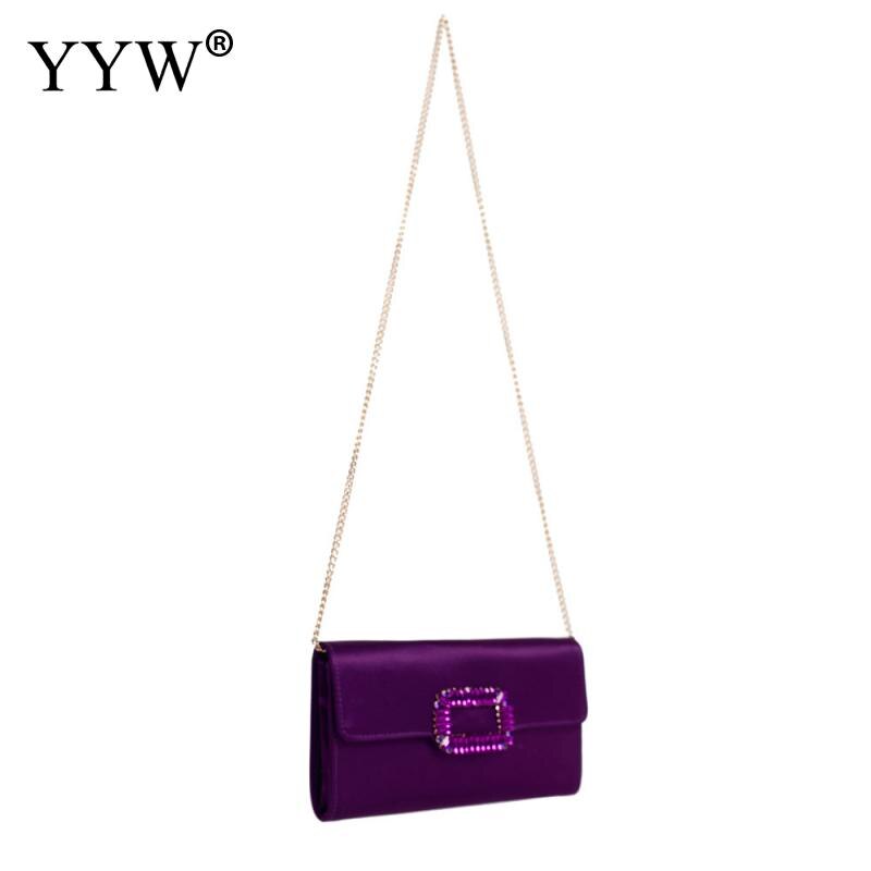 Pochettes de soirée en Polyester satiné pour femmes, sac à main Vintage avec strass de bonne , pochette avec chaîne, sacs à bandoulière pour fête: purple