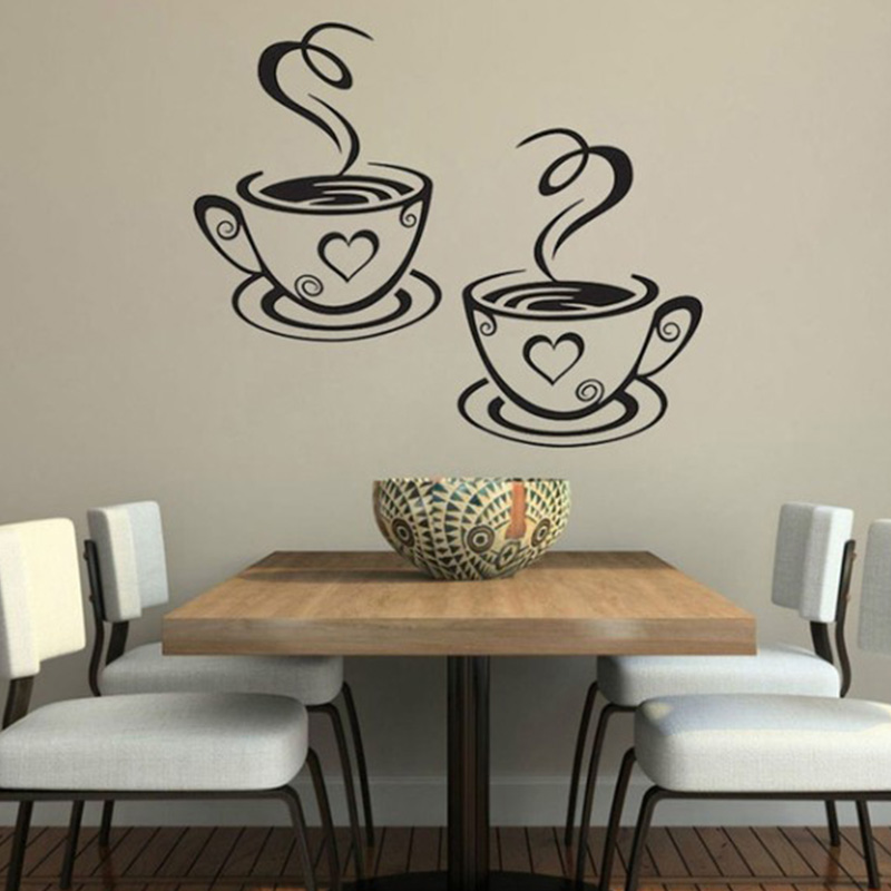2pcs Wall stickers printed 3D coffee mug wallpapers for restaurant decor background kitchen wallpapers stickers