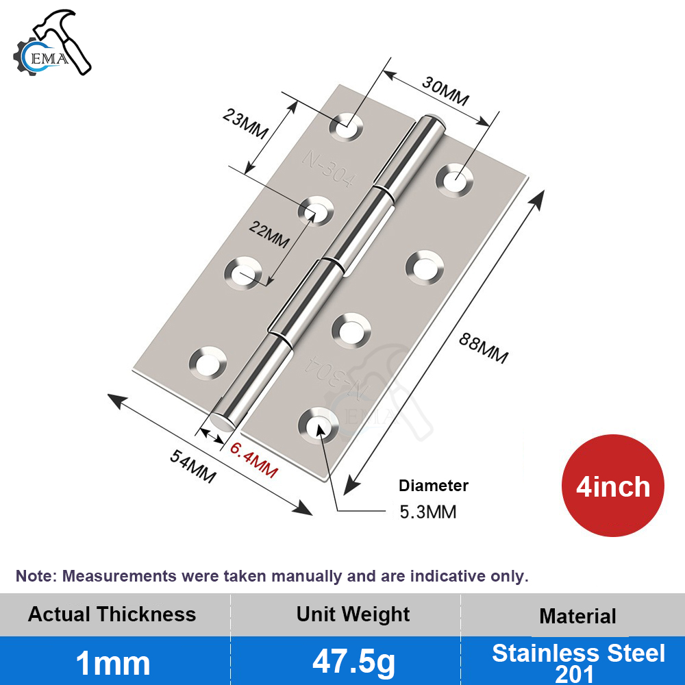 Bisagra de puerta de 4 pulgadas, bisagras planas de acero inoxidable, bisagras para ventana, gabinete, conector de puerta, estantería, caja de madera, muebles, 6/10 Uds.