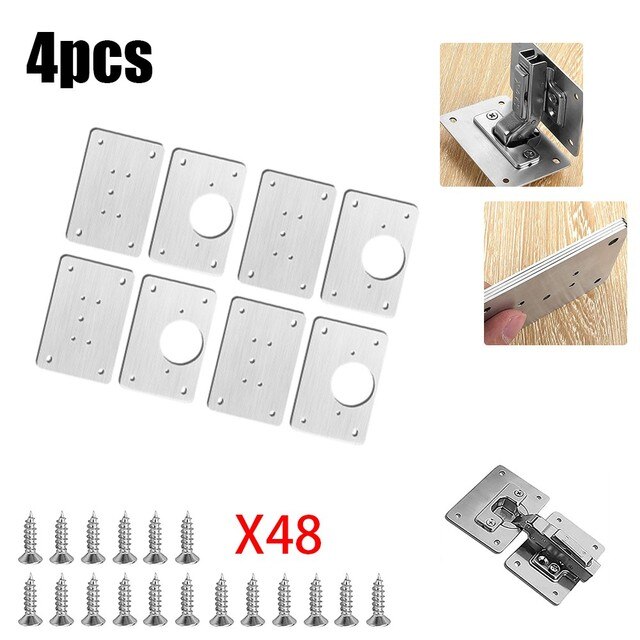 8/10Pcs Hinge Repair Plate For Cabinet Furniture Drawer Chairs Stainless Steel Table Repair Tool Kit With Mounting Screws: 4pc A B