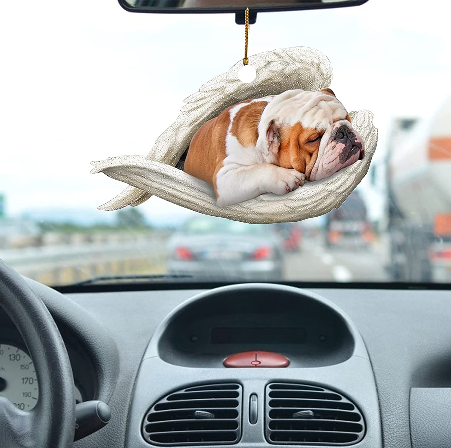 Bil sovende engel hund ornament gravhund weiner hund bil hængende dekoration auto bakspejl vedhæng vedhæng tilbehør: D
