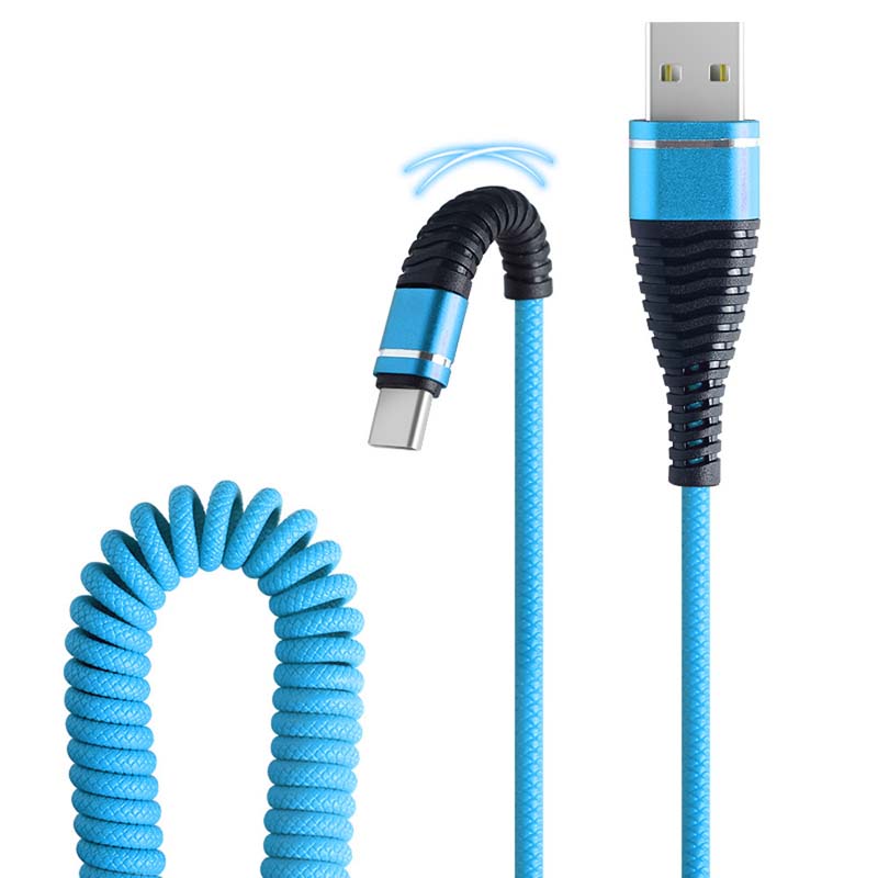 Cable Micro USB retráctil en espiral para iPhone, Samsung y Android, Cable USB tipo C de carga rápida de 1,2 M: For Micro USB / Blue