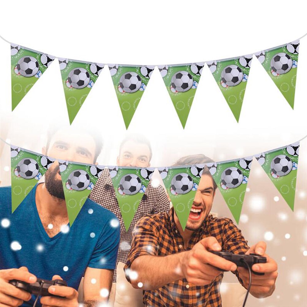 Fotboll födelsedag dekorationer festtillbehör sportig fotboll flaggor tema bunting banderoller girlander set (grön)