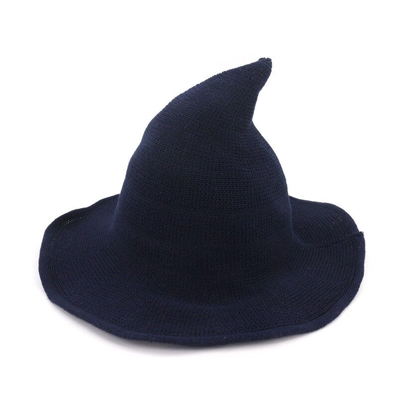 QBHAT Cotton Knitted Witch Hat Cap Casual Wide Brim Bucket Hats Women Funny Folding Magic Wizard Hat Solid Color Chapeau QB25