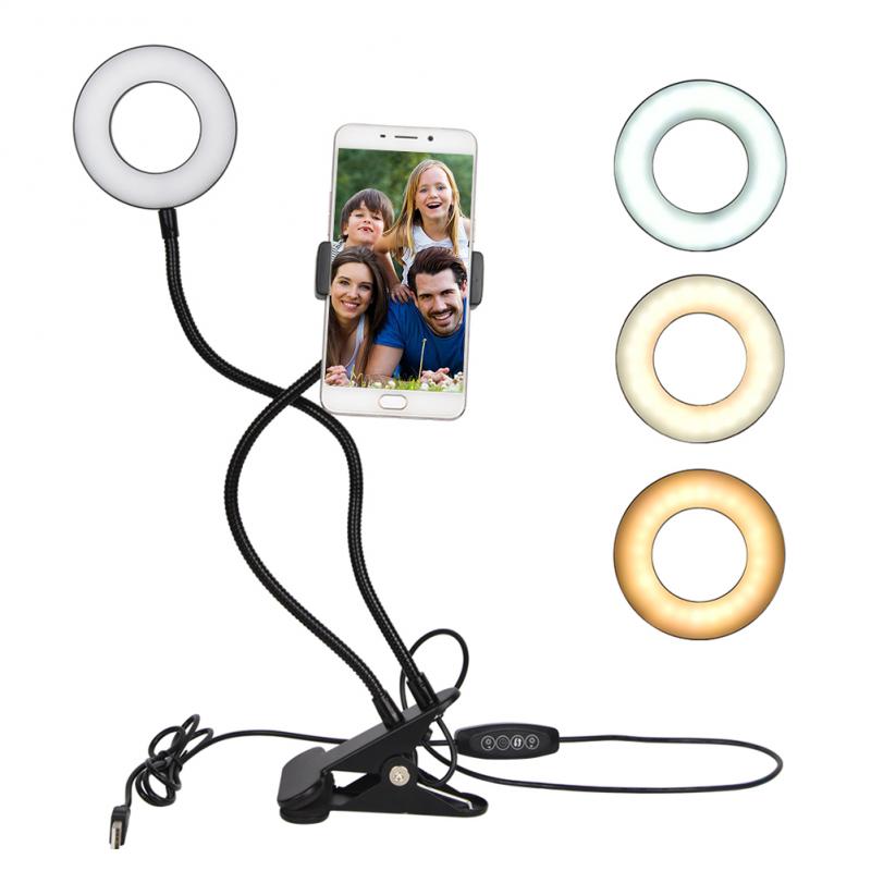 2-In-1 Mobiele Telefoon Houder Met Led Licht Dimbare Fotografie Ring Licht Ring Lights Lamp Voor Video live Make Licht Statief