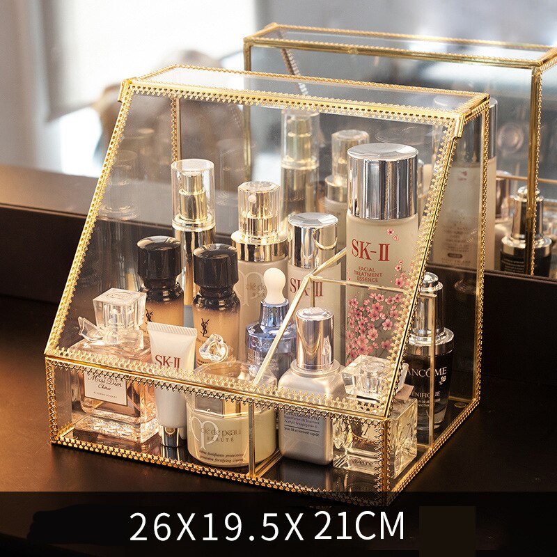 Opbergdoos Stofdicht Glas Opbergdoos Grote Capaciteit Lipstick Cosmetische Organizer Home Decoratie Make Container Opslag Lade: A2 Partition