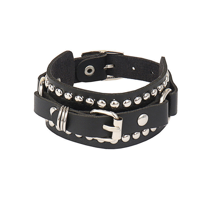 2023 Punk estrella picos remache cráneo tachonado pulsera negro Pu pulsera de cuero hombres mujeres joyería gótica accesorios góticos