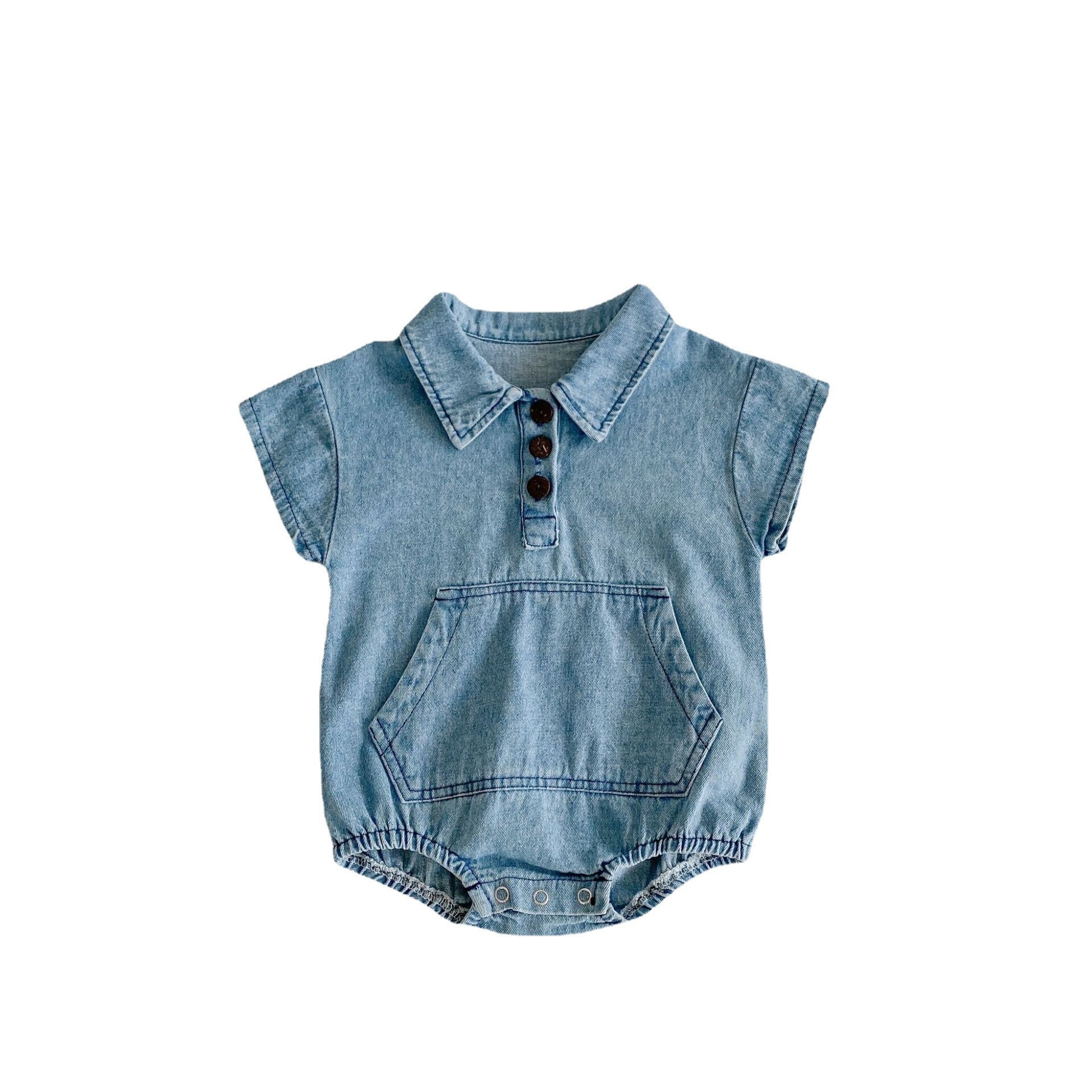 2021 verão novo recém nascido infantil menino menina moda grande bolso decoração bodysuit da criança do bebê denim manga curta bodysuits