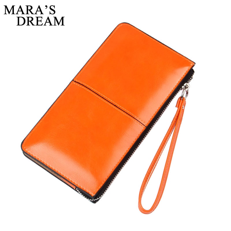 Cartera de piel aceitado de caramelo para mujer de largo, bolso de mano de día para mujer, monedero de señora, bolso de mano Carteira