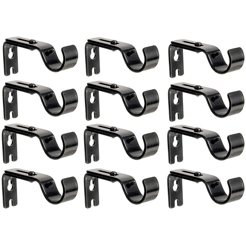 12Pcs Curtain Rod Brackets, Curtain Rod Hanging Brackets, Hang Curtain Brackets For 1Inch And 5/8Inch Rod: Black