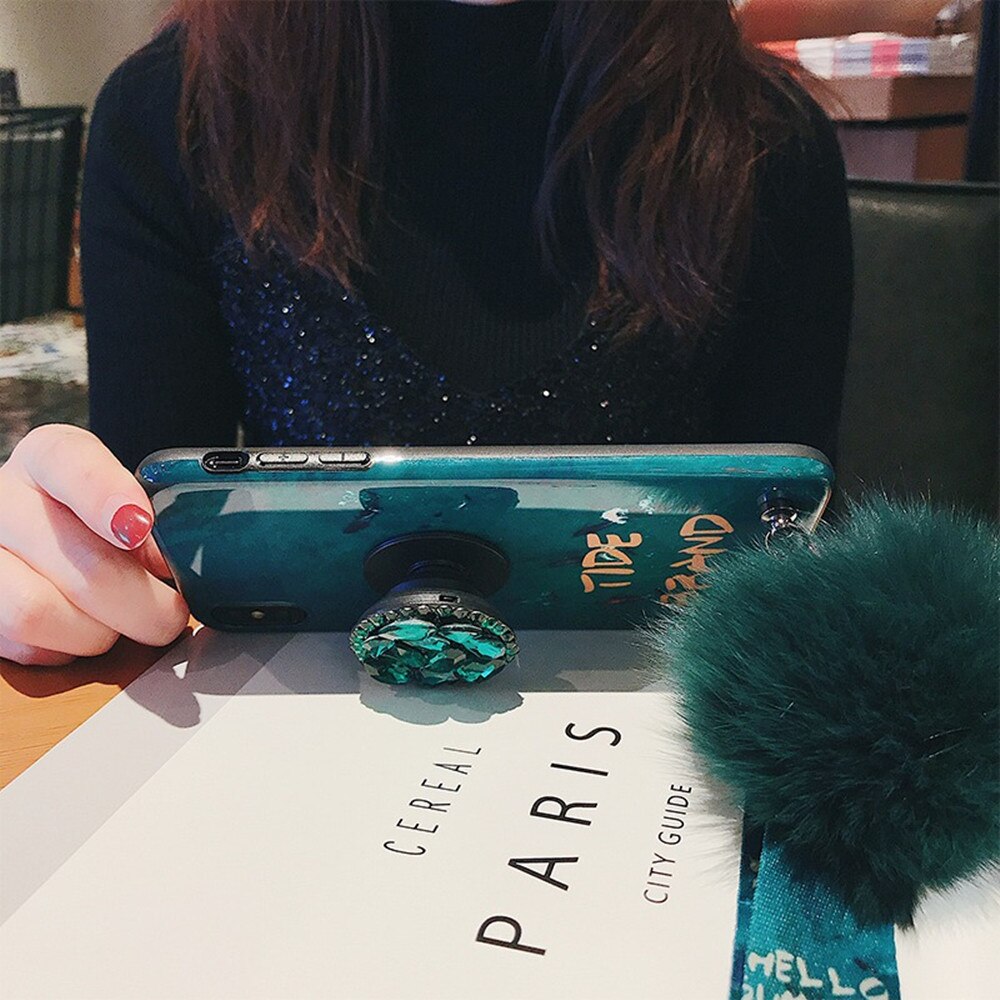 Dla Huawei Mate 20 Pro Mate 30 Lite Mate 30 20X 5g 10 9 Pro Y6 Y7 Y9 2019 Rhinestone uchwyt Vintage Emerald Hairball Back Case