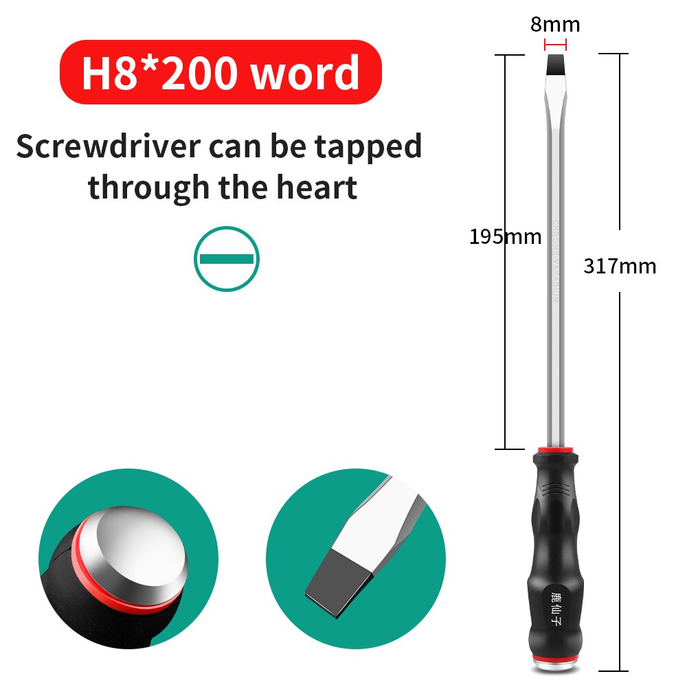 LUXIANI Longer Slotted Phillips Screwdriver Hammerable Hand Tools For Car Repair Household Can be knocked Magnetic Screw Driver: LXZ921170