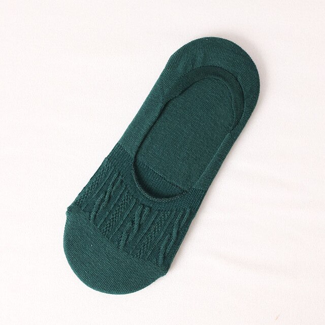 Women Socks Lady Casual Breathable Ankle Boat Socks Girls Invisible Non-slip Cotton Socks Women Low Cut Socks: Green