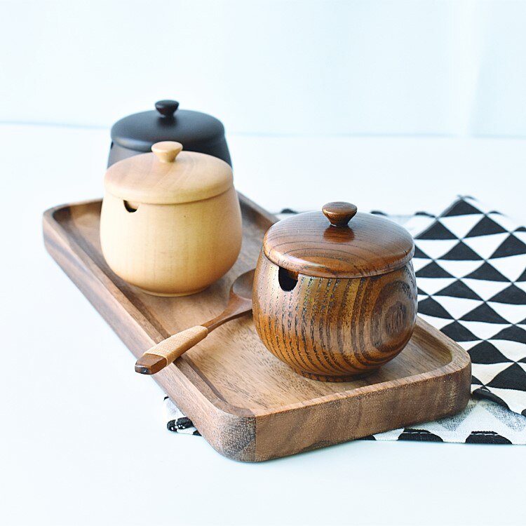 Azufaifo-Bote para sal de madera natural, bote para condimento con tapa, condimento para cocina, tres colores