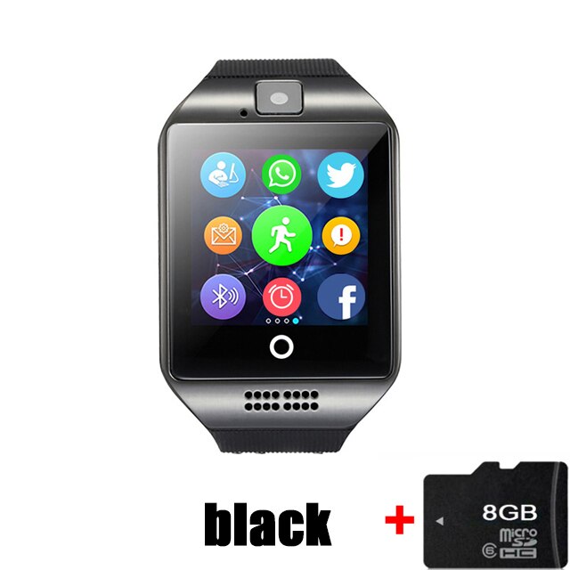 Montre intelligente Bluetooth Q18 horloge intelligente pour téléphone Android avec podomètre caméra carte SIM Whatsapp Message d'appel affichage pk A1: BlackxCard