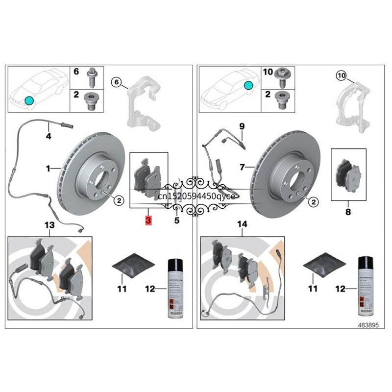 Car front wheel brake pads F180 535LIb mwF10 F11 F13 640I 528LIX Parking brake friction Brake disc brake