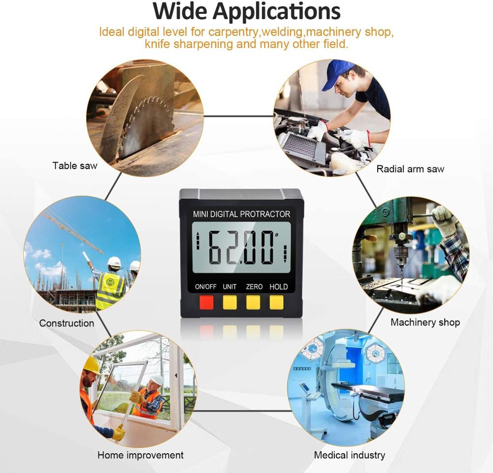 GOXAWEE Electric Digital Protractor Angle Ruler Inclinometer Universal Bevel 360 Degree Level Magnetic angle Measurement goniome