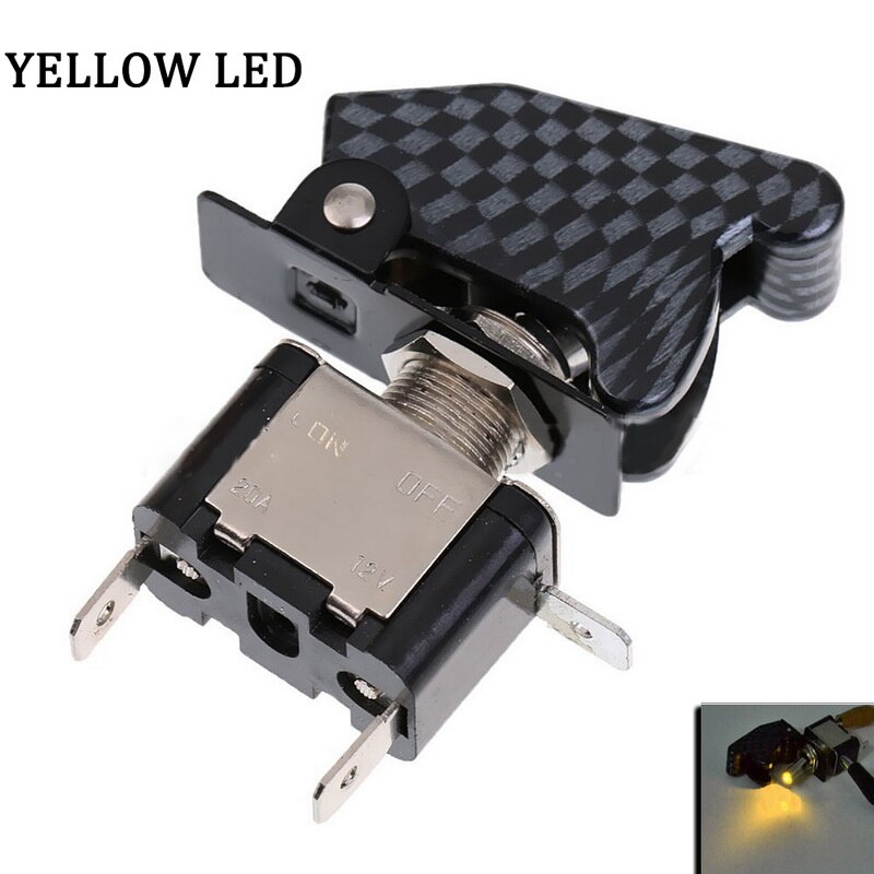 12V20ALED car switch rocker switch with carbon fiber protective cover ON-OFF Electrical equipment With Light Power Switch: Yellow