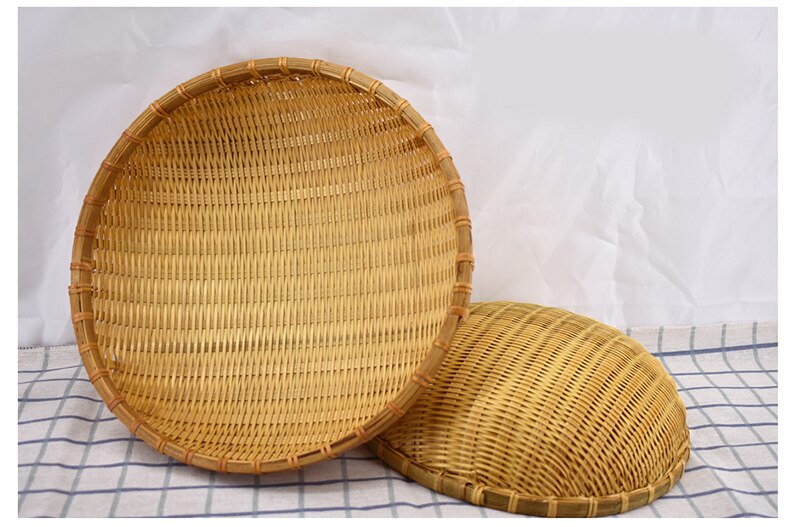 Natural Eco-Friendly Handmade Bamboo Baskets Fruit Vegetables Bread Rattan Basket Storage Basket Home Organizer: yellow / 16x5cm