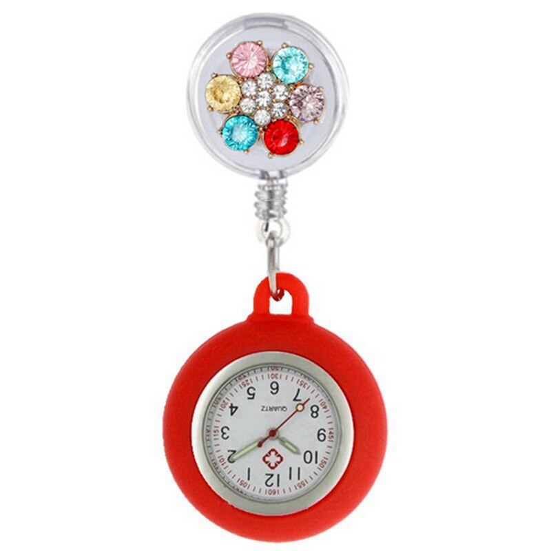 Reloj de bolsillo de silicona para enfermera y doctor, cronógrafo retráctil con piedras de cristal coloridas, para hospital: 3