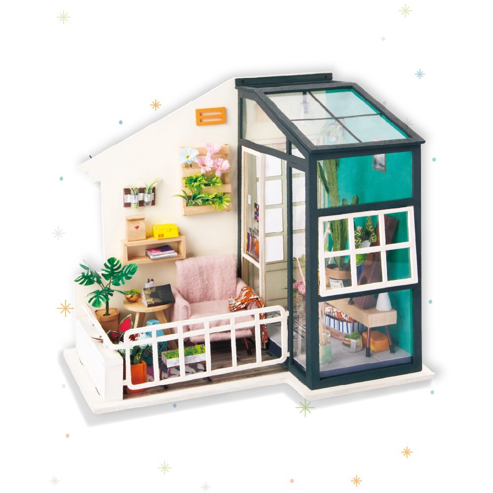 Robotime 15 Kinds DIY House with Furniture Children Adult Miniature Wooden Doll House Model Building Kits Dollhouse Toy: Balcony