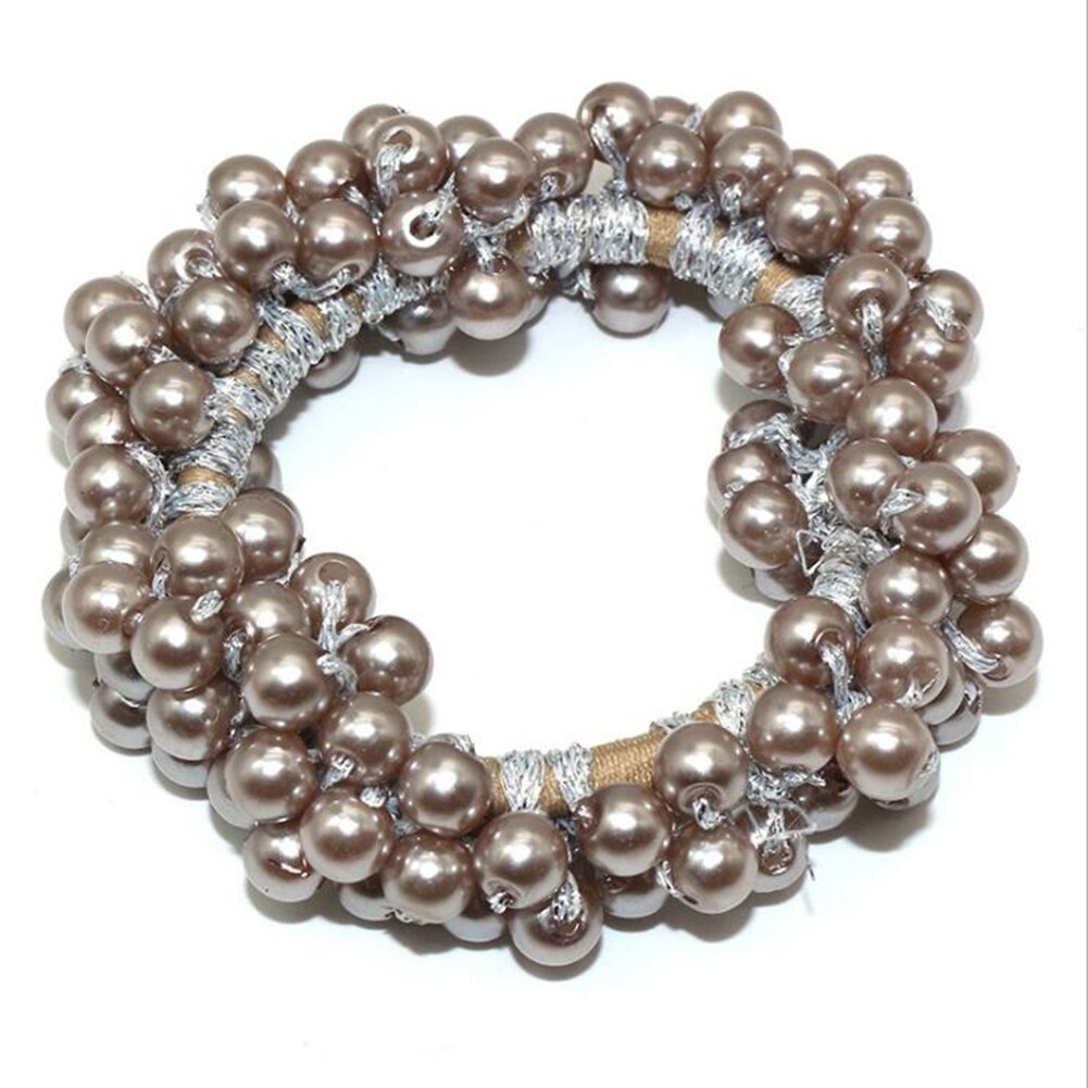 Women Girls Colorful All Pearls Elastic Hair Bands Sweet Hair Ornament Headband Scrunchie Hair Accessories: Champagne