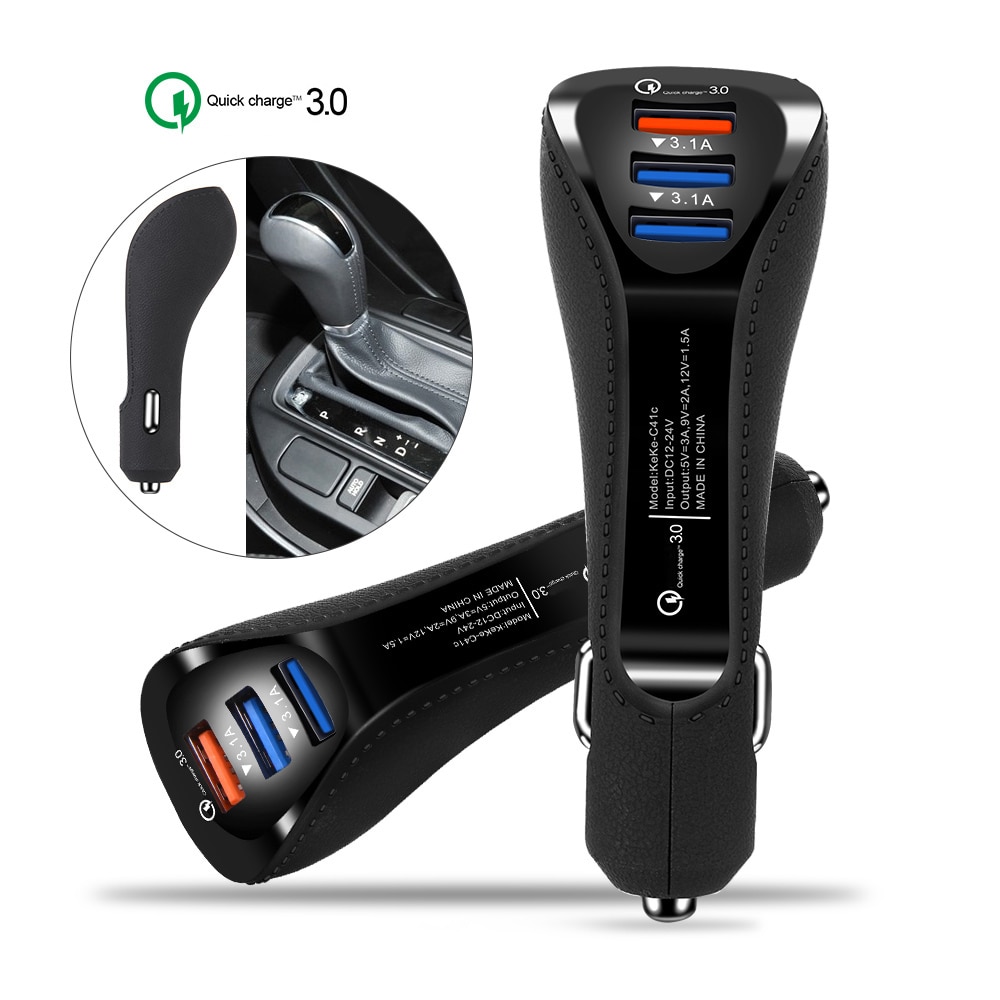 Triple Usb-poort Auto-oplader QC3.0 Fast Charger 3.1A Type C Android Smartphone Tablet Lader Veiligheid Adapter Opladen