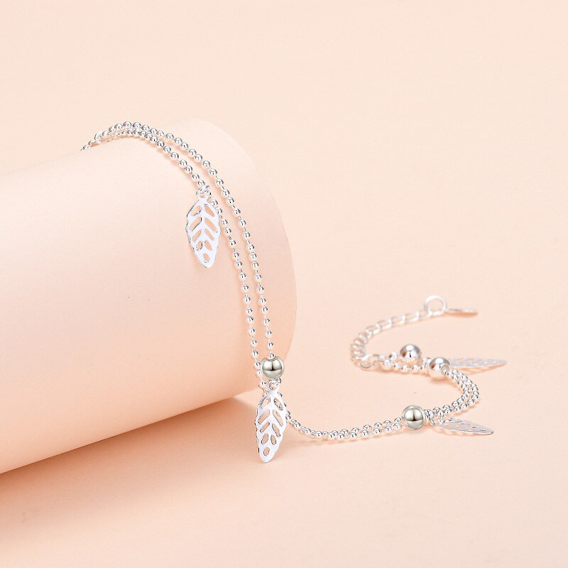 Blatt Armbinde Charme Sterling 925 Silber Schmuck Für Frauen Doppel Schichten Hand Kette Original