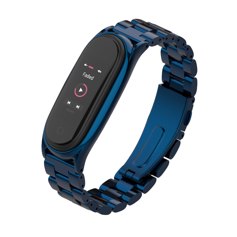 Mijobs Mi band 4 Strap Metal Stainless Steel Bracelet for Xiaomi Mi Band 4 Mi Band 3 Strap Smart Watch Miband 4 correa Wristband: Bead Plus blue