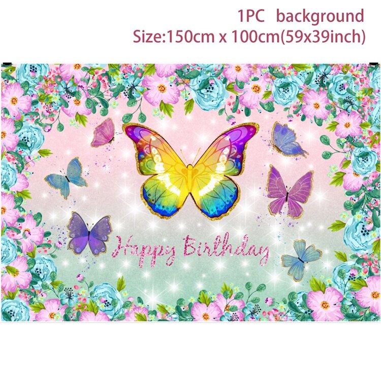 Pink Butterfly Birthday Party Backdrops Wedding Decorations Photo Booth Background Baby Shower Girl Hanging Flag Backdrop Props: butterfly 6