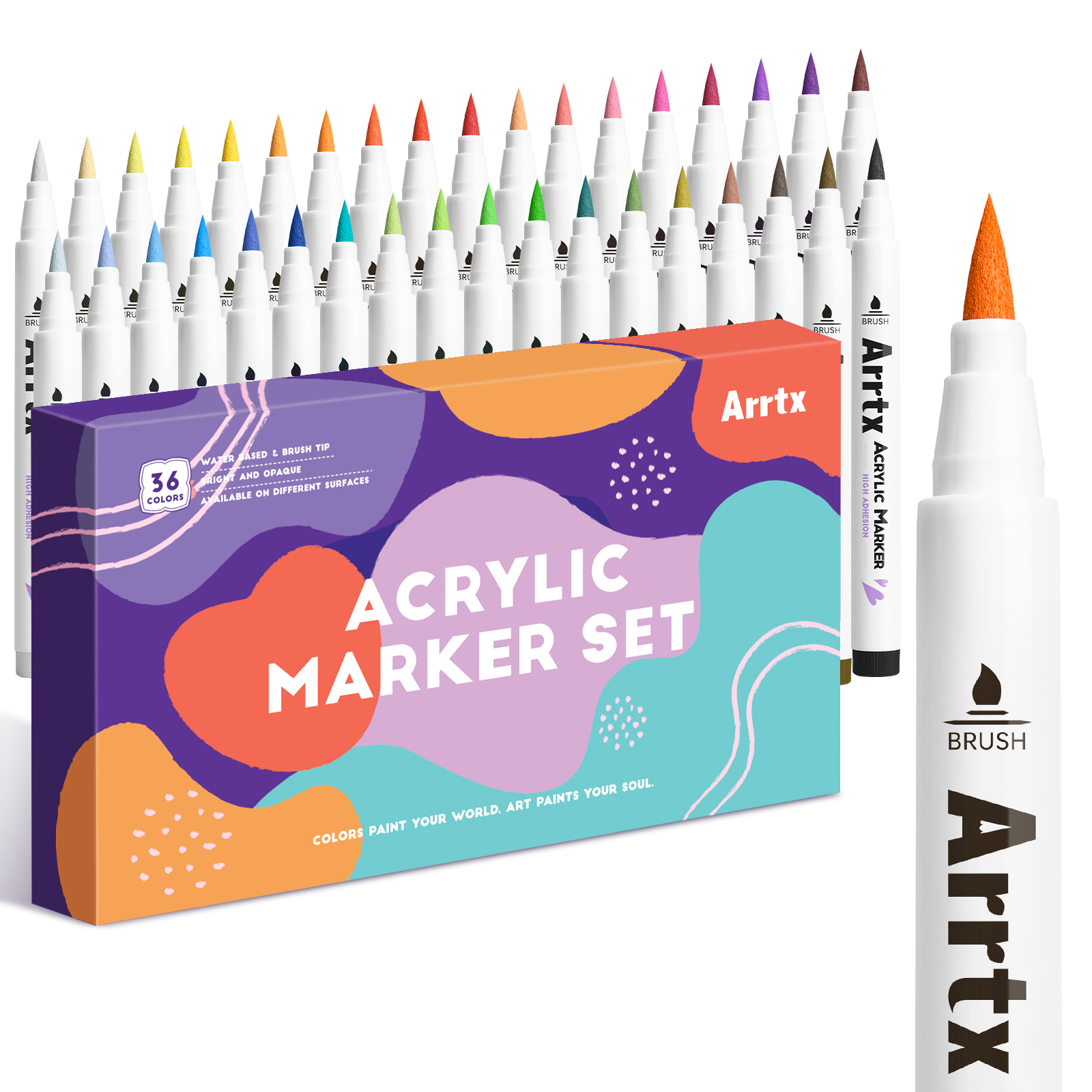 Arrtx 12/36/48/60/90 kleuren acryl marker voor rotsschilderen, borstel tip verf markers kunstbenodigdheden, stof verf markers: WHITE