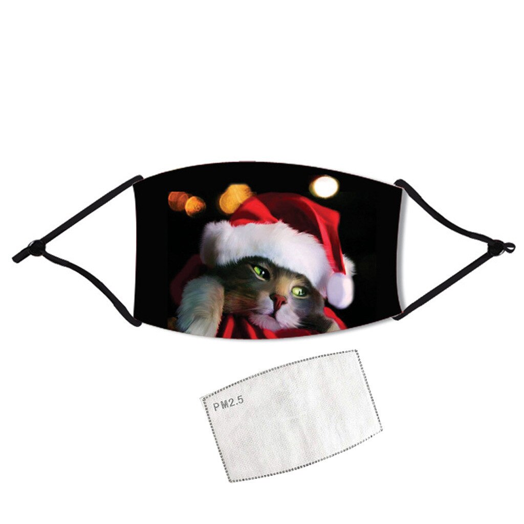 Face Mask Reusable With Filter Christmas Printed Adjustable Mouth-muffle Dustproof Washable Breathable Cycling Mascari1pc Filter: Black