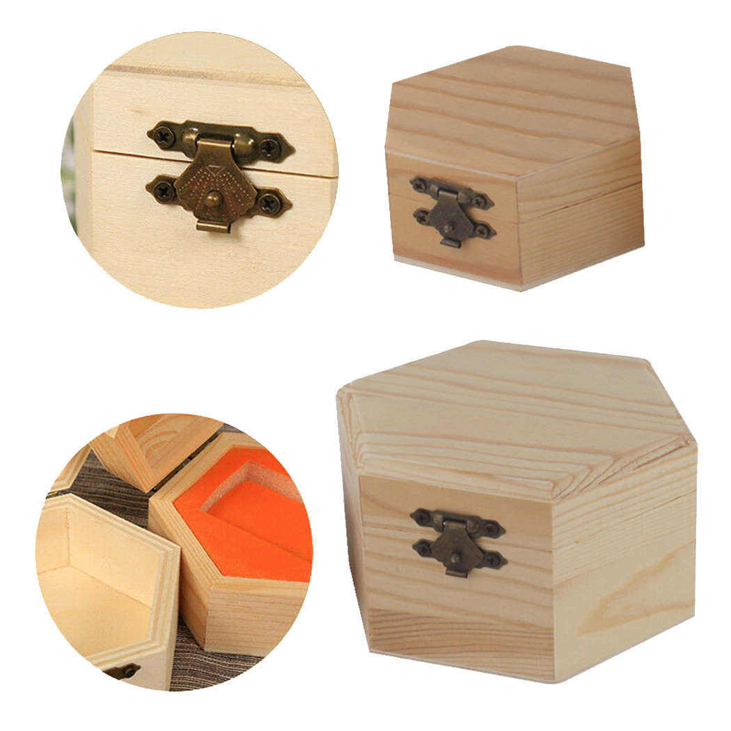1Pc Hexagonal Wooden Box Storage Box Wooden Hexagonal Shaped 9*8*4cm 12*10.5*6.5cm Jewelry Box Wedding Favors Box Holder