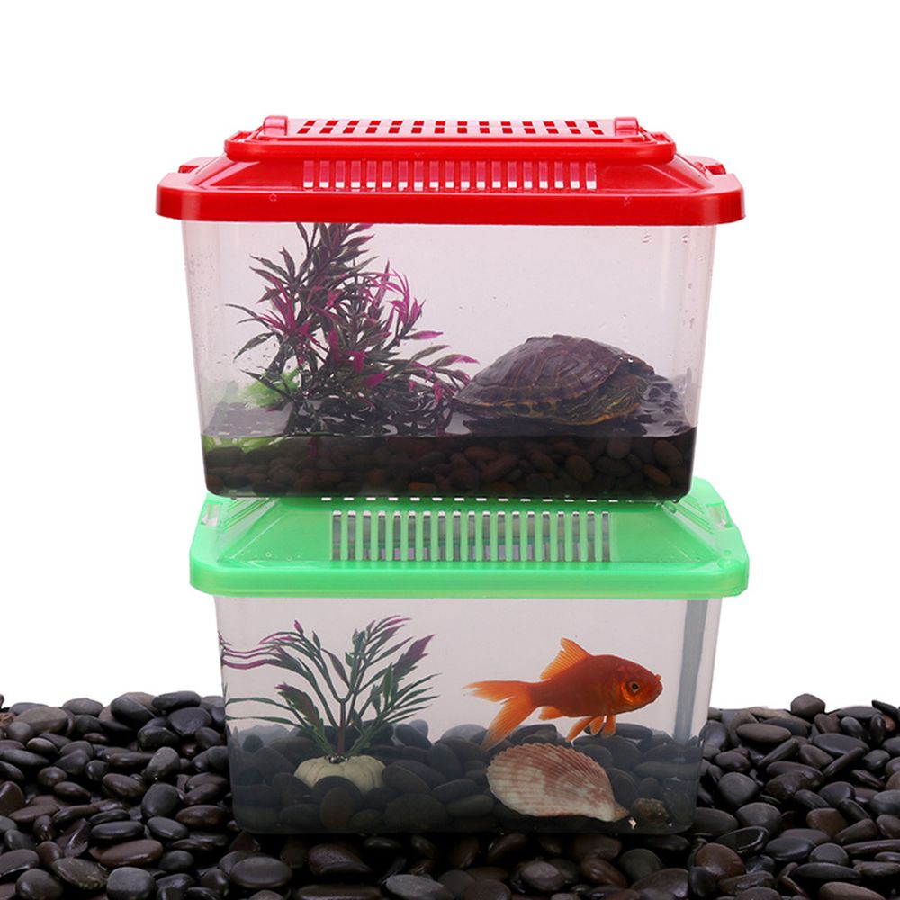 1PC Portable Cage Bowls Feeding Goldfish Turtle Tank Hamster Transparent Box Fish Aquatic Plastic Pet Supplies Aquariums