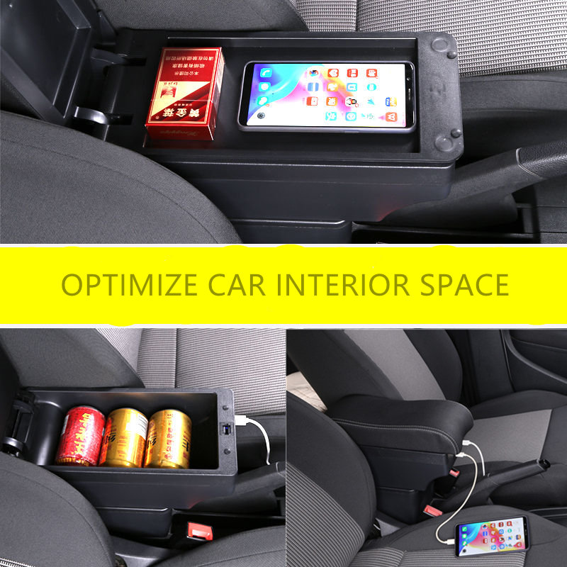 Car Armrest Box for Citroen C1 Special Retrofit Parts Center Storage Box with USB LED Light Accessories