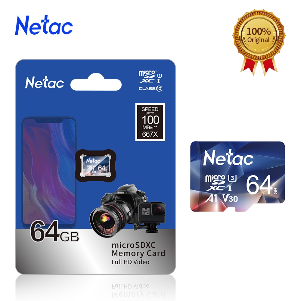 Netac karta mikro SD 64GB 128GB 256GB 512GB karta pamięci SD/TF karta pamięci U3 V30 klasa 10 TF 100 Mb/s karta MicroSD na aparat telefoniczny