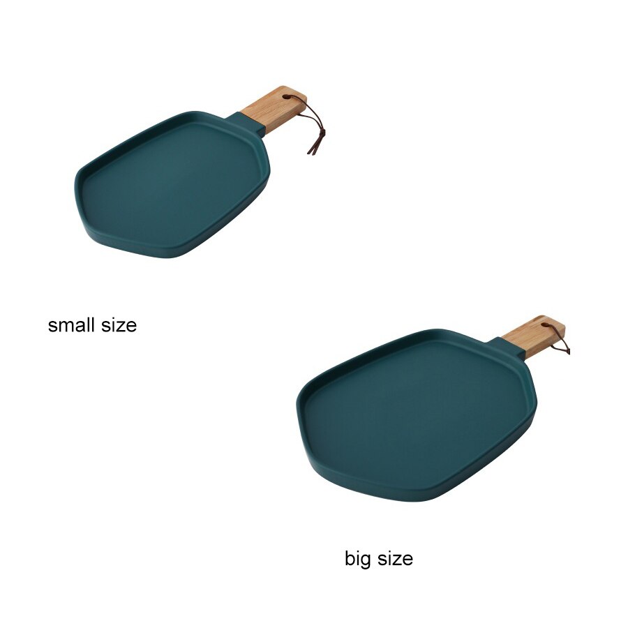 MUZITY Ceramic Plates With Wooden Handle Pigmented Irregular Porcelain Dish Plate Dinner Set: Green / Big Size