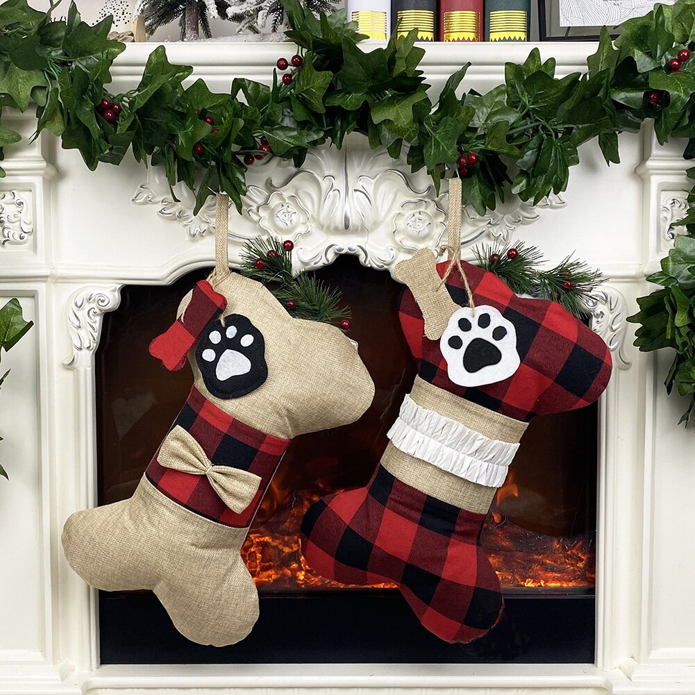 Kerst Kinderspeelgoed Kerstcadeau Tas Plaid Patroon Bone Vormige Kerstsok Decoratie