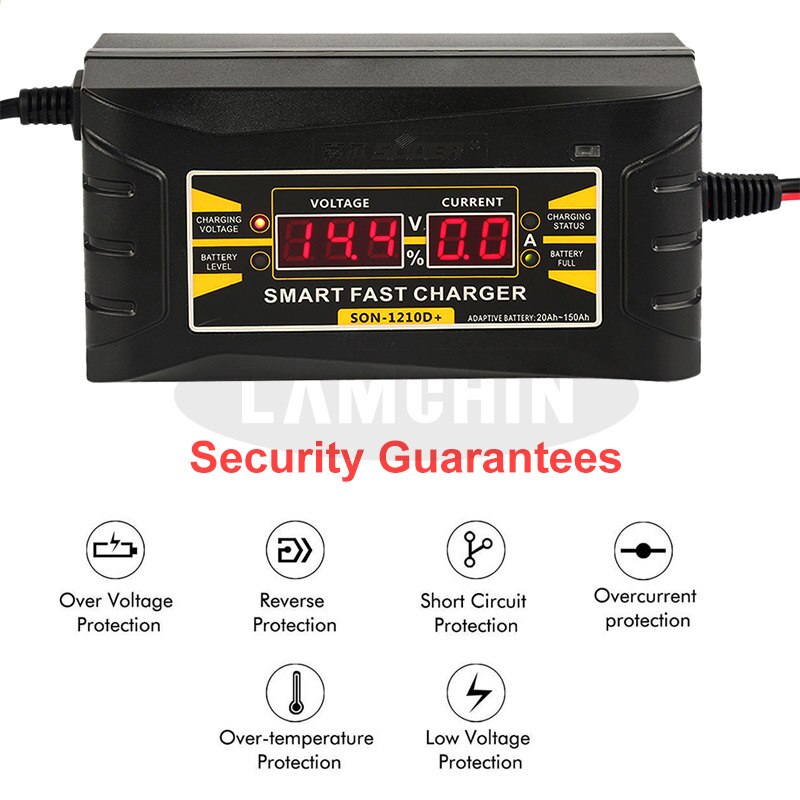 LCD Display Full Automatic Car Battery Charger EU/US Fast Charging 12V 6A Smart Lead acid Battery Car Motorcycle Battery Charger