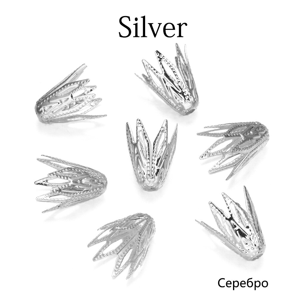 100 pz/lotto 8*10mm lega scava fuori fine tallone tappi filigrana cono pendente connettori per gioielli fai da te forniture accessori: Silver