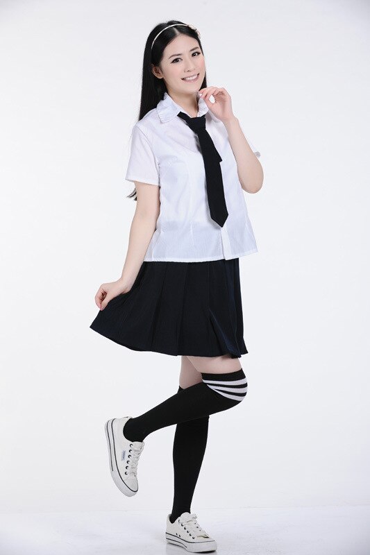 Adomoe mujer japonés y coreano uniforme escolar de animé top de cosplay blanco negro uniformes de la Escuela de las mujeres