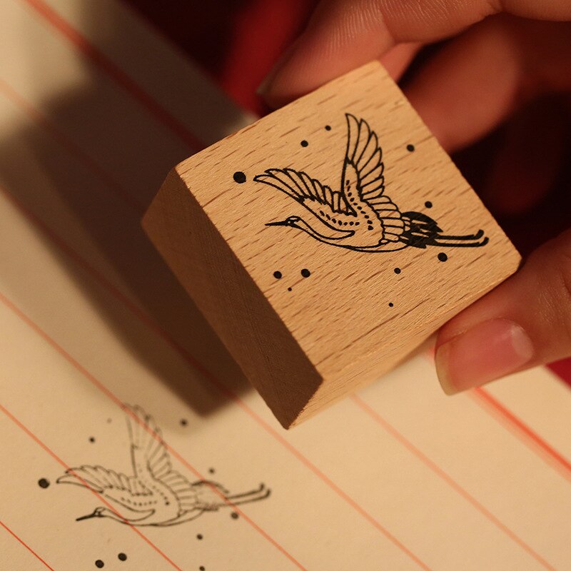2 unids/set Vintage estilo chino grúa decoración sello madera goma sellos para álbum de recortes papelería DIY artesanía sello estándar