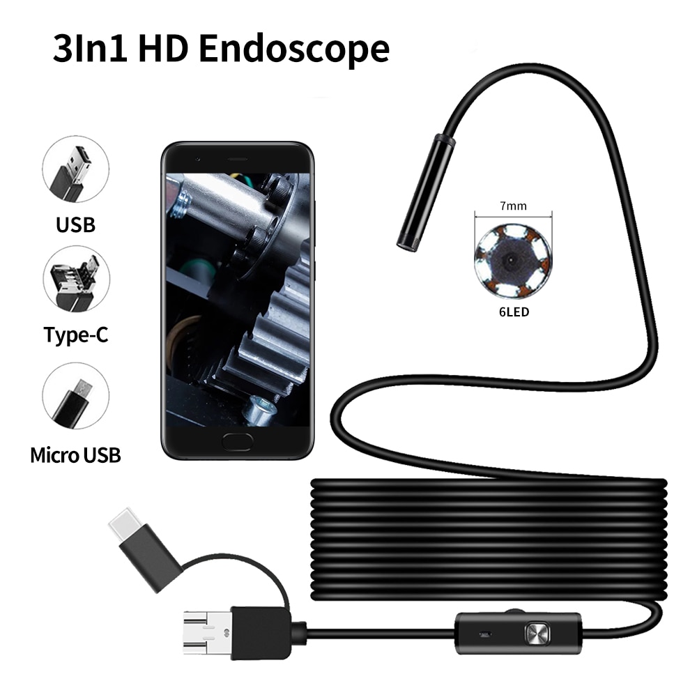 7MM Android Endoskop 3 in 1 USB/Micro USB/Typ-C En... – Vicedeal