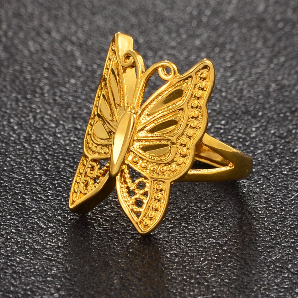 Anniyo Gold Color Butterfly Ring Resizable for Women,Trendy Insect Jewelry PNG #003409