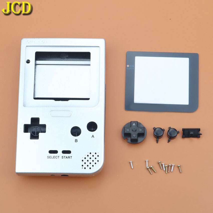 JCD 1PCS Plastic Full Case Cover Housing Shell Replacement for Gameboy Pocket Game Console for GBP Shell Case W/ Buttons Kit: B Silvery