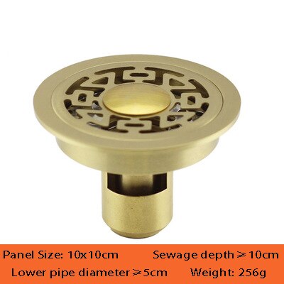 Desagüe redondo para el suelo de latón, 10 CM, escurridor de residuos de ducha, rejilla de drenaje de suelo, dorado,: 8