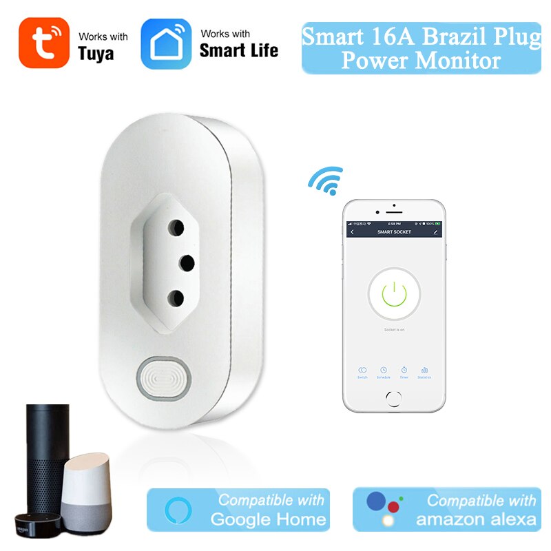 ALexa Compatible Smart Brazil Plug Tuya APP Wireless Control Timer Brazil Smart Outlet Alexa Voice Control BR Energy Monitor
