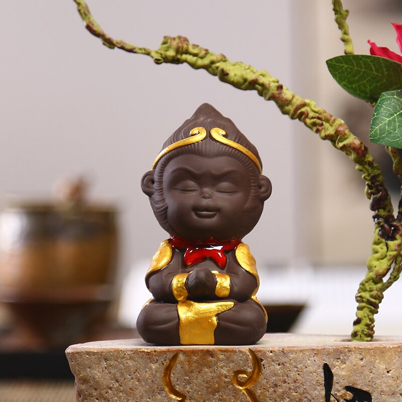 Monkey King Ceramic Decoration Home Decoration Tea Art Pet Statue Sculpture Home Decoration Monkey King Statue: Namaste