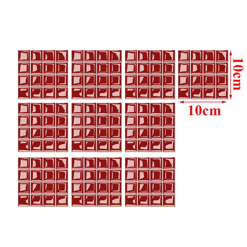10Pcs Magic Gel Tiles Sticker Mosaic Tile Stickers Kitchen and Bathroom Backsplash Brick Crystal Wallpaper Home Decor: Red